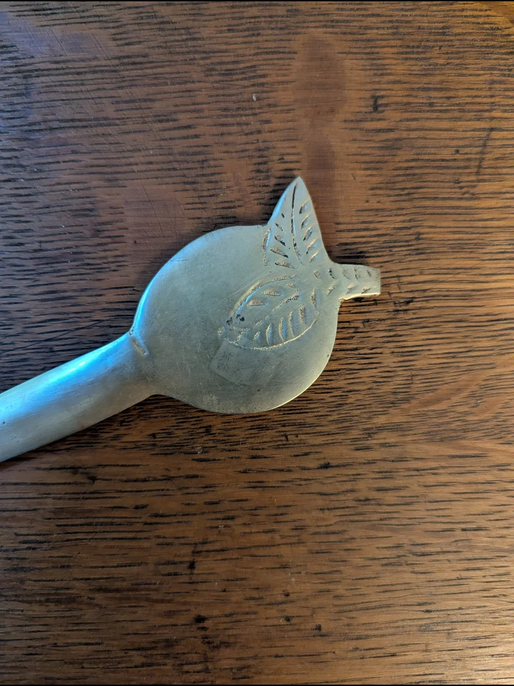Brass Apple Motif Letter Opener Detailed Leaf Accent